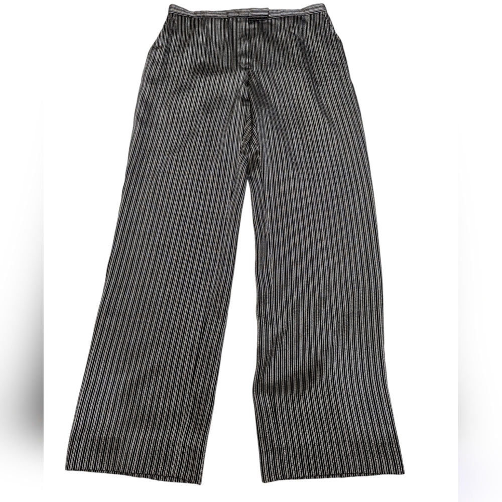 Armani Collezioni pinstripe silver black straight leg pants, virgin wool,size 12